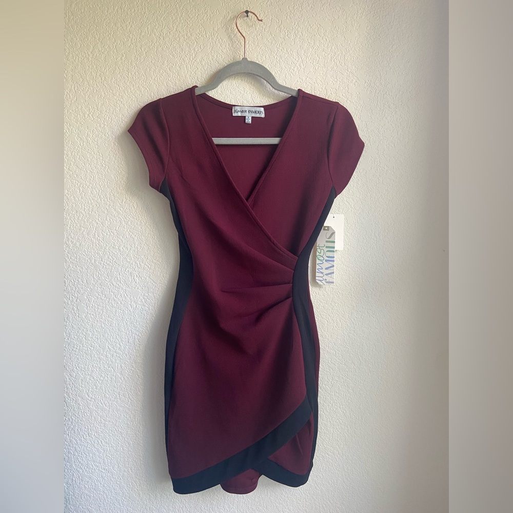 Women’s Red and Black Cap Sleeve Bodycon Cocktail Dress